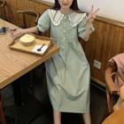 Puff Sleeve Collared Midi A-line Dress