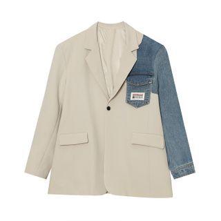 Long-sleeve Single Breasted Denim Panel Blazer