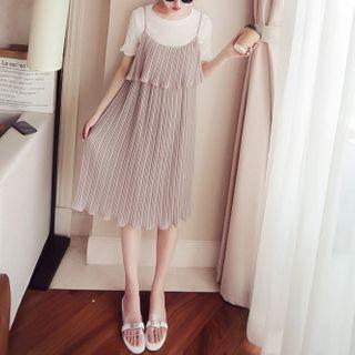 Ribbed Ruffled Pinafore Dress