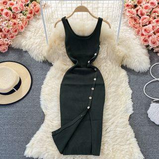 Single-breasted Slim-fit Knit Tank Dress