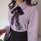 Plain Chiffon Blouse With Lace Tie