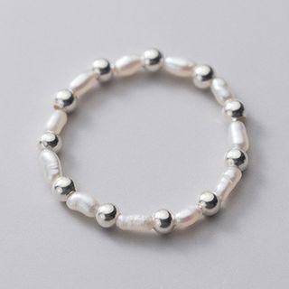 925 Sterling Silver Faux Pearl Ring White Pearl - Silver - One Size
