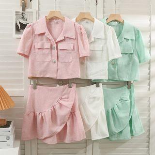 Plain Cropped Blouse With Mini Skirt