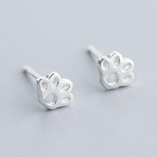 Paw Stud Earring 1 Pair - S925 Silver - Silver - One Size