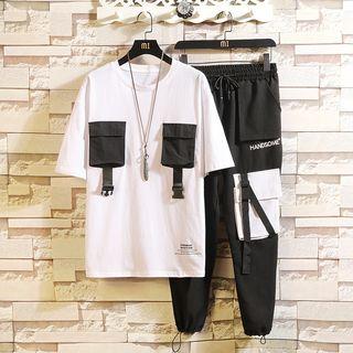 Set: Elbow-sleeve Pocket T-shirt + Harem Pants