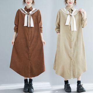 Long-sleeve Midi Shirt Dress / Scarf