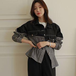 Two-tone Drawstring Denim Jacket