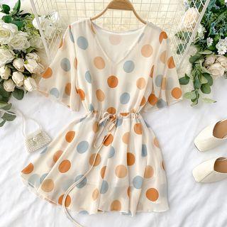 V-neck Lace Up Strap Chiffon Dress