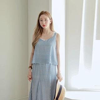Set: Gingham Camisole Top + Band-waist Skirt