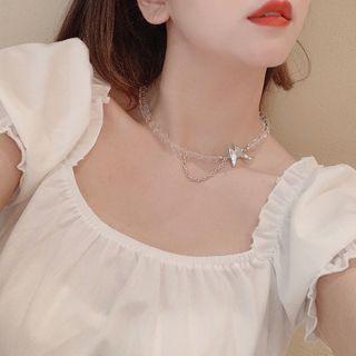 Asymmetric Alloy Butterfly Faux Crystal Faux Pearl Choker Butterfly Crystal Necklace - One Size