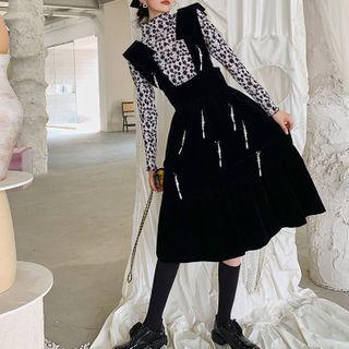 Faux Pearl Midi A-line Overall Dress