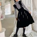 Faux Pearl Midi A-line Overall Dress