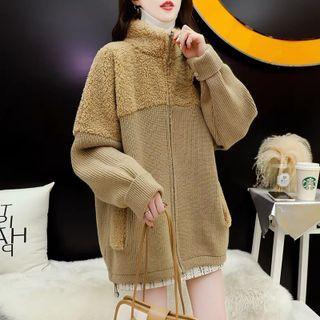 Fleece Panel Zip-up Knit Jacket