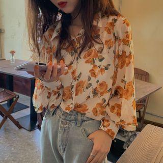 Floral Print Shirt Orange Flower - Off-white - One Size