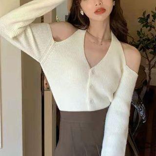 Cold-shoulder Halter Neck Cardigan