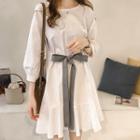 3/4-sleeve Sashed Mini Dress