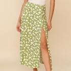 Floral Print Slit-hem Midi A-line Skirt