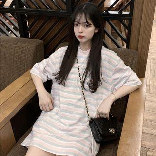 Striped Short-sleeve T-shirt Stripe - Pink - One Size