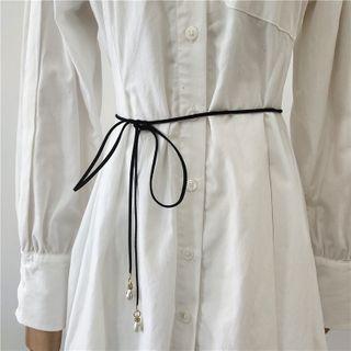 Faux Pearl String Belt Black - One Size