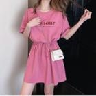 Short-sleeve Lettering Drawcord A-line Dress