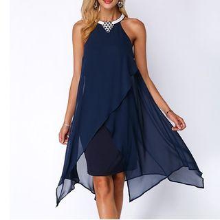 Halter-neck Rhinestone Shift Dress