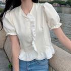 Puff Sleeve Frilled Shirt Almond - One Size