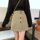 Buttoned Woolen Flap Mini Skirt