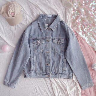 Smiley Face Denim Jacket As Shown In Figure - One Size