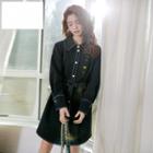 Contrast Trim Tie-waist Shirtdress