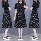 Mock Two-piece Short-sleeve Bow Print A-line Dress