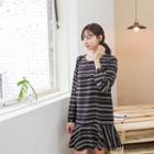 Long-sleeve Ruffle-hem Pattern Dress