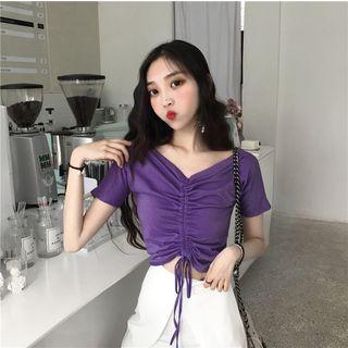 Drawstring Short-sleeve Cropped T-shirt
