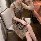 Set: Plain Sweater + Plaid Pinafore Dress