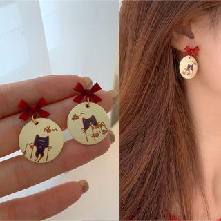 Bow Cat Alloy Dangle Earring 1 Pair - Beige - One Size