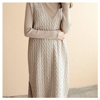 V-neck Sleeveless Cable-knit Dress