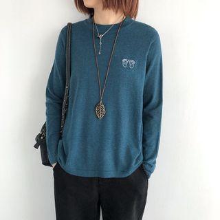 Feet Embroidered Knit Top