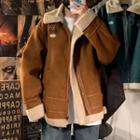 Fleece-lined Faux-suede Oversize Jacket