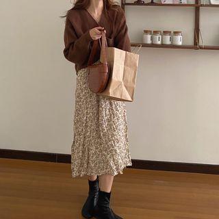 Crisscross Sweater / Floral Print Midi A-line Dress