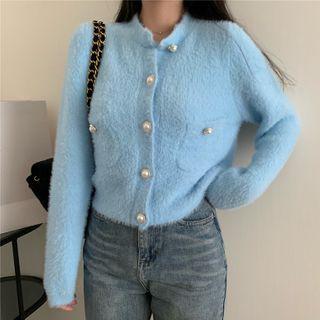 Long-sleeve Plain Furry Cardigan