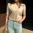 Puff-shoulder Cropped Knit Top