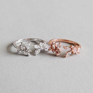 925 Sterling Silver Rhinestone Branches Open Ring Rose Gold - One Size