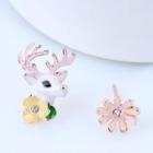 Non-matching Alloy Deer & Flower Earring As Shown In Figure - One Size