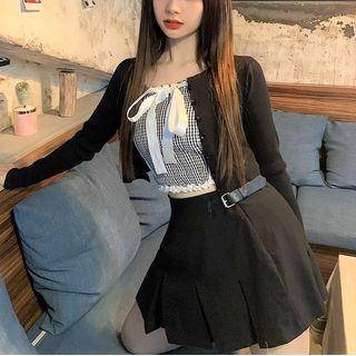 Cropped Cardigan / Plaid Strapless Cropped Top