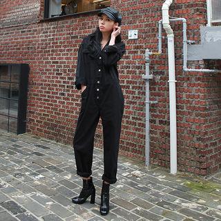 Long-sleeve Notched-lapel Jumpsuit