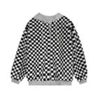 Checkerboard Fluffy Hooded Zip Jacket Black & White - One Size