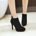 Faux Pearl High Heel Pointed Ankle Boots