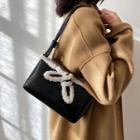 Fleece Trim Faux Leather Shoulder Bag