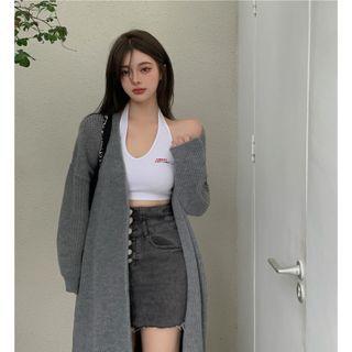 Plain Midi Cardigan / Denim Mini Pencil Skirt