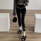 Embroidered Sports Leggings Black - One Size