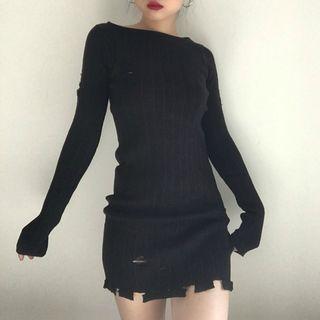 Ripped Mini Knit Sheath Dress
